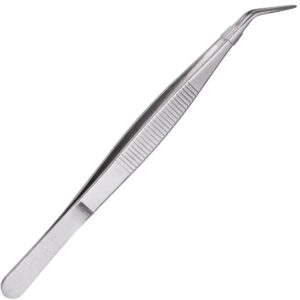 YoiYee Angled Tweezers, Stainless Steel Curved Pointed Serrated Tip, 5.5-inch(14cm)