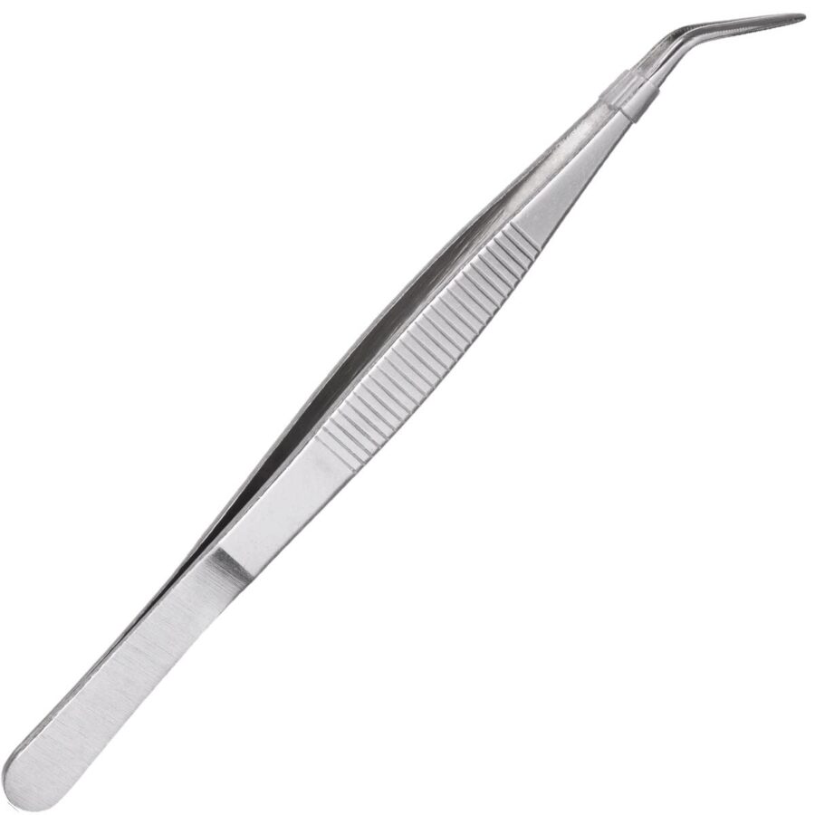 YoiYee Angled Tweezers, Stainless Steel Curved Pointed Serrated Tip, 5.5-inch(14cm)