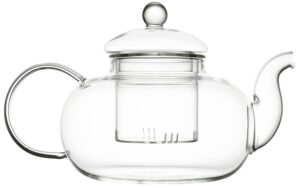 YoiYee Glass Teapot, Heat Resistant Clear Borosilicate Glass Mini Tea Pot with Glass Infuser & Strainer to Brew Loose Leaf Tea, 1000ml, Microwavable and Stovetop Safe