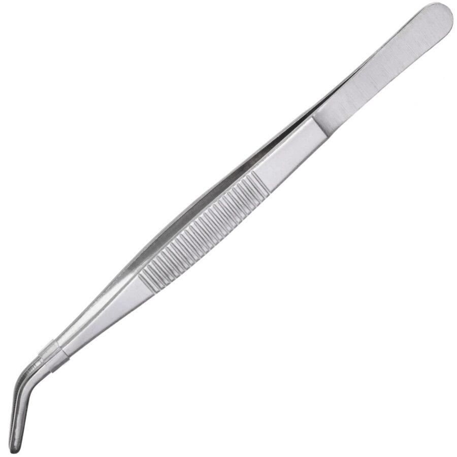 YoiYee 18cm Curved Tip Stainless Steel Tweezers, Curved Blunt Serrated Angled for Arts & Crafts, Aquarium, Cooking, Repair, Sewing, Modeling, Plant