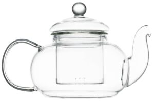 YoiYee Glass Teapot, Heat Resistant Clear Borosilicate Glass Mini Tea Pot with Glass Infuser & Strainer to Brew Loose Leaf Tea, 600ml, Microwavable and Stovetop Safe