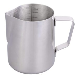 YoiYee 600ml Milk Jug, Stainless Steel Milk Frothing Pitcher Cup for Making Cappuccino & Espresso Coffee, Barista Craft Coffee, Latte Art, Coffee Machine, Kitchen Measuring