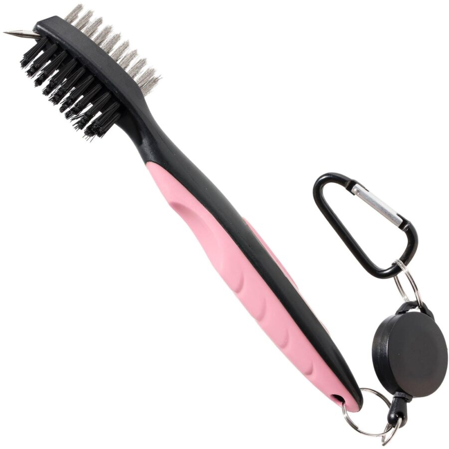 YoiYee Dual Sided Golf Club Cleaning Brush with Retractable Cord, Pink