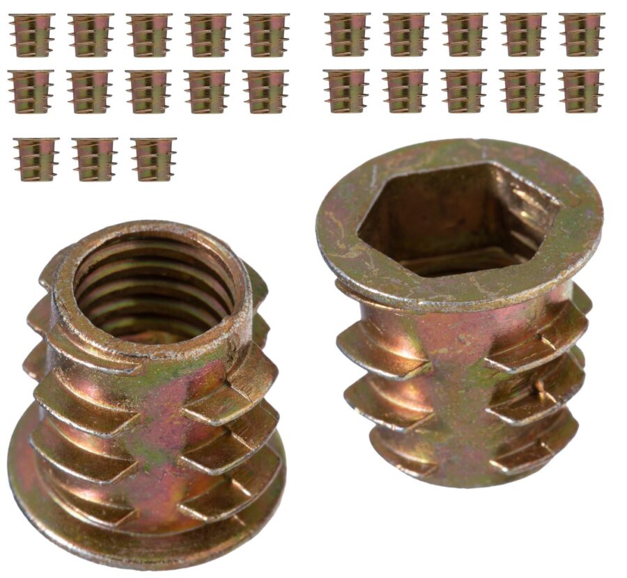 YoiYee M8 x 13mm Wood Threaded Insert Nuts, Hex Socket Drive, 25 Pack