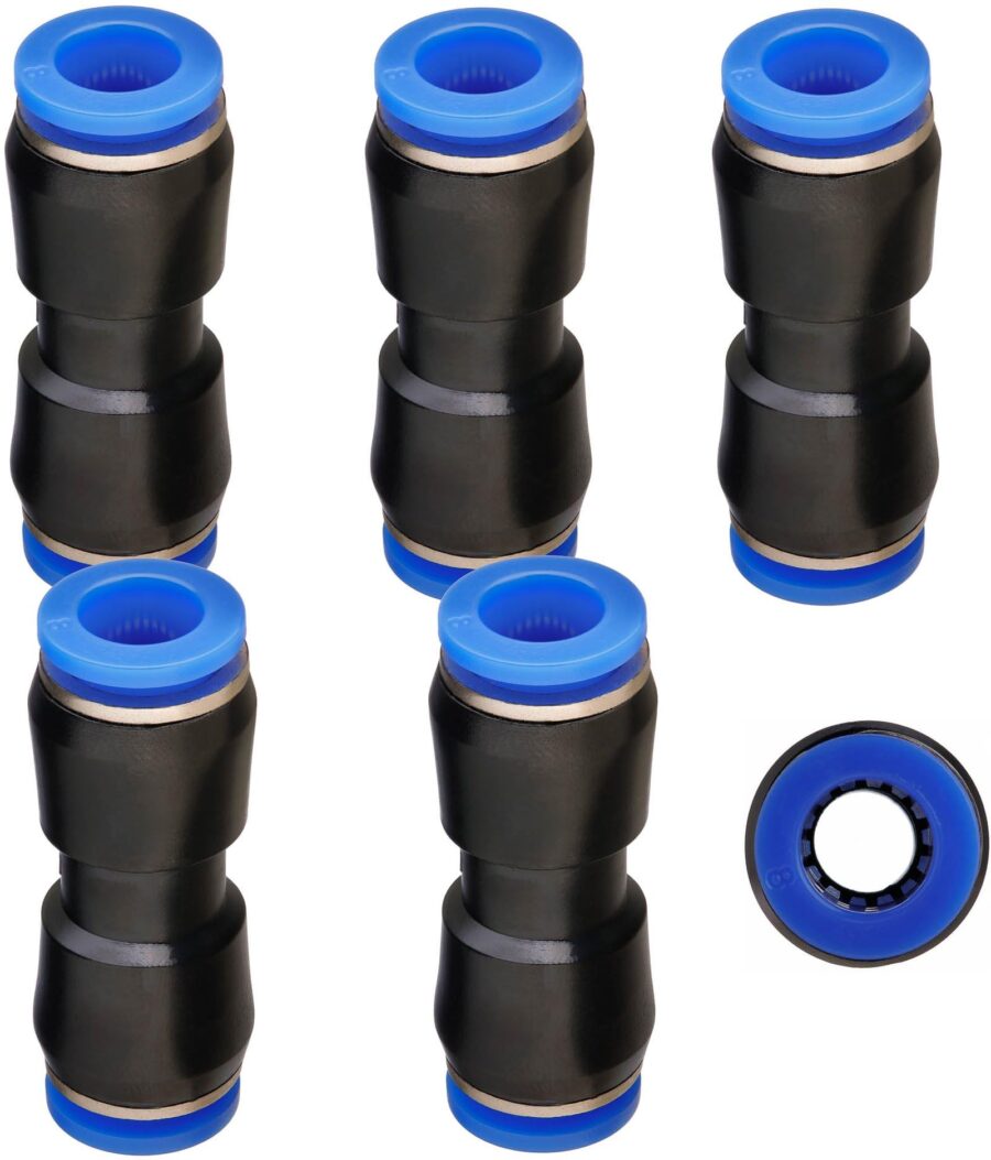 YoiYee 6-Pack of 8mm Straight Push-to-Connect Pneumatic Tube Fittings, Quick Release - 38mm Length