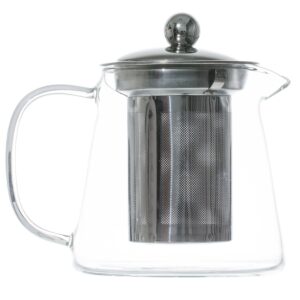 YoiYee Glass Teapot, Heat Resistant Clear Borosilicate Glass Small Tea Pot with 304 Stainless Steel Infuser & Strainer to Brew Loose Leaf Tea, 450ml, Microwavable and Stovetop Safe