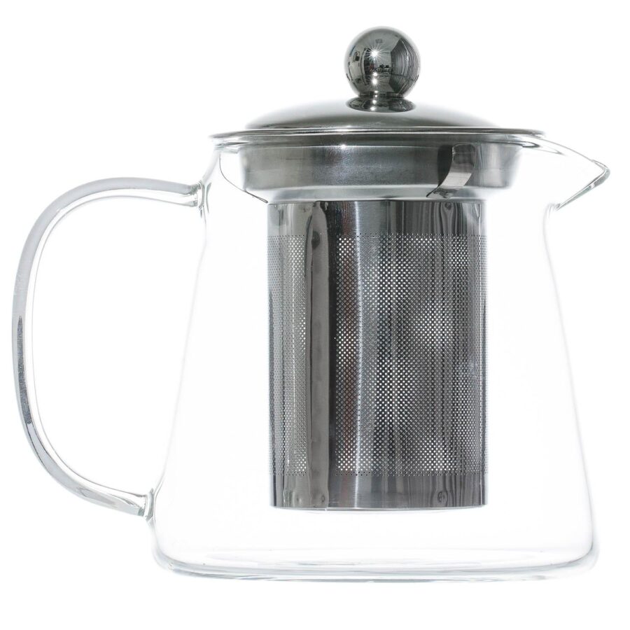 YoiYee Glass Teapot, Heat Resistant Clear Borosilicate Glass Small Tea Pot with 304 Stainless Steel Infuser & Strainer to Brew Loose Leaf Tea, 450ml, Microwavable and Stovetop Safe