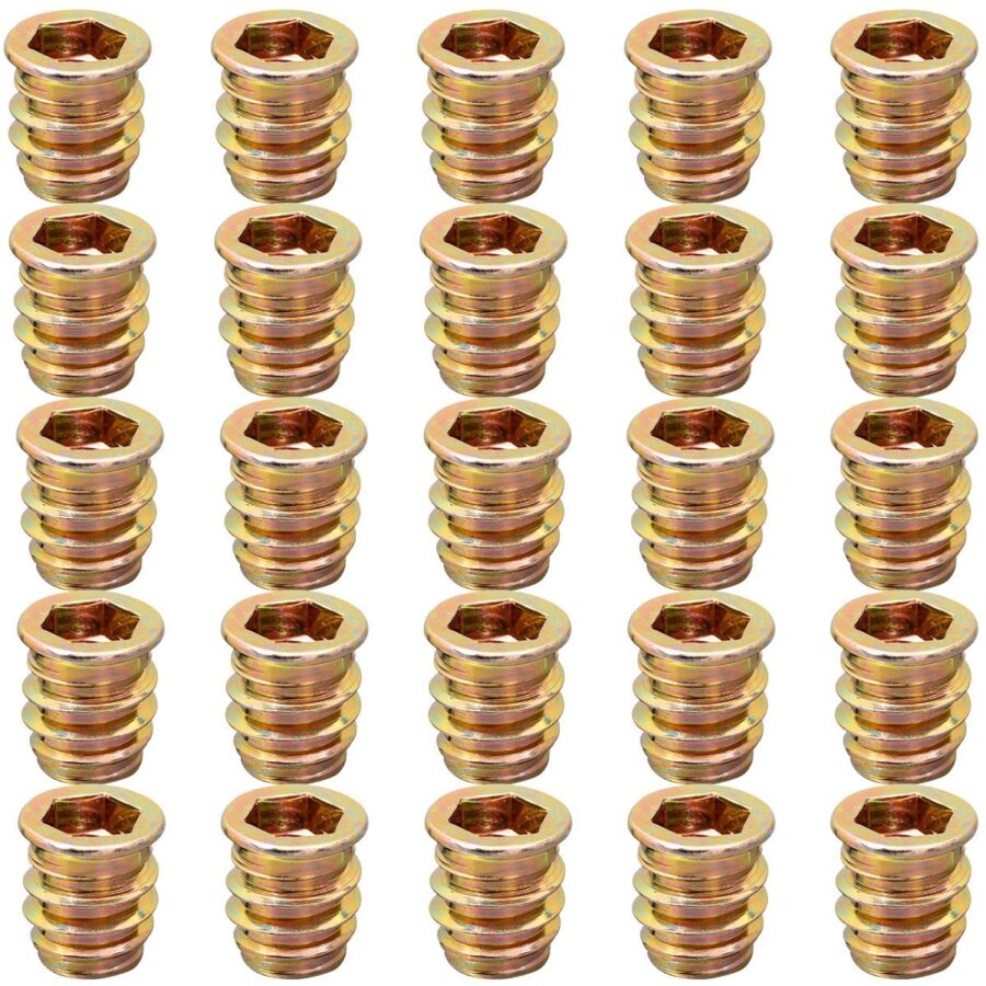 YoiYee M8 x 15mm Threaded Inserts 25 Pack Wood Furniture Insert Nuts