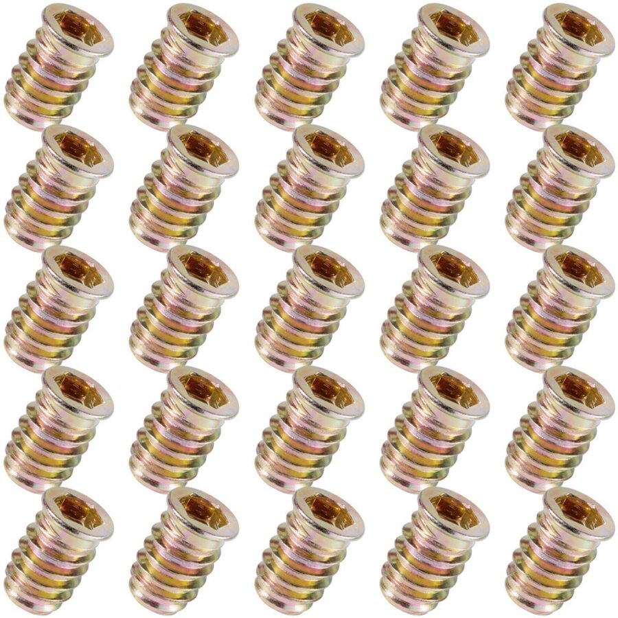 YoiYee M8 x 20mm Wood Threaded Inserts, Hex Socket Drive - 25 Pack