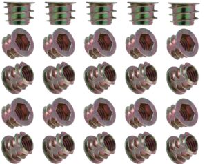 YoiYee M8 Wood Insert Hex Socket Nuts - Threaded Flanged Hex Socket Nut Insert for Wood Furniture, DIY Projects - 25 Pack