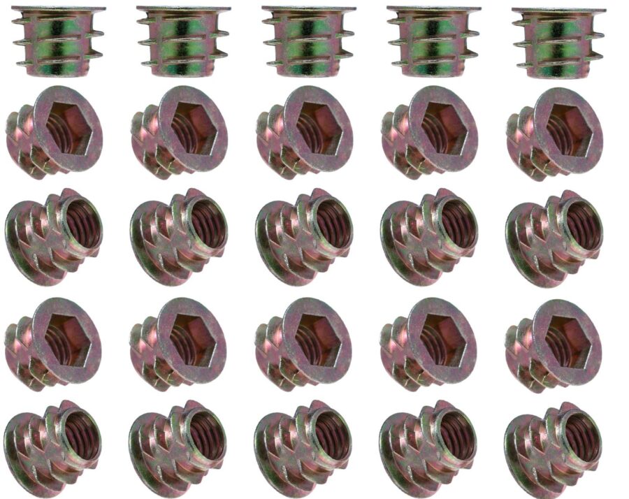 YoiYee M8 x 10mm Threaded Wood Insert Hex Socket Nuts, 25 Pack