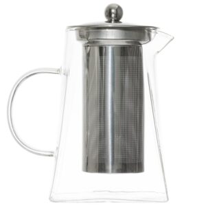 YoiYee Glass Teapot, Heat Resistant Clear Borosilicate Glass Tea Pot with 304 Stainless Steel Infuser & Strainer to Brew Loose Leaf Tea, 950ml, Microwavable and Stovetop Safe