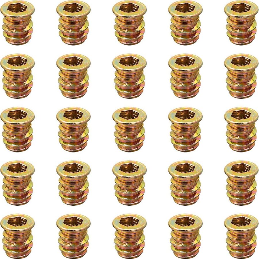 YoiYee M6 x 13mm Threaded Wood Insert Nuts, Hex Socket Drive - 25 Pack
