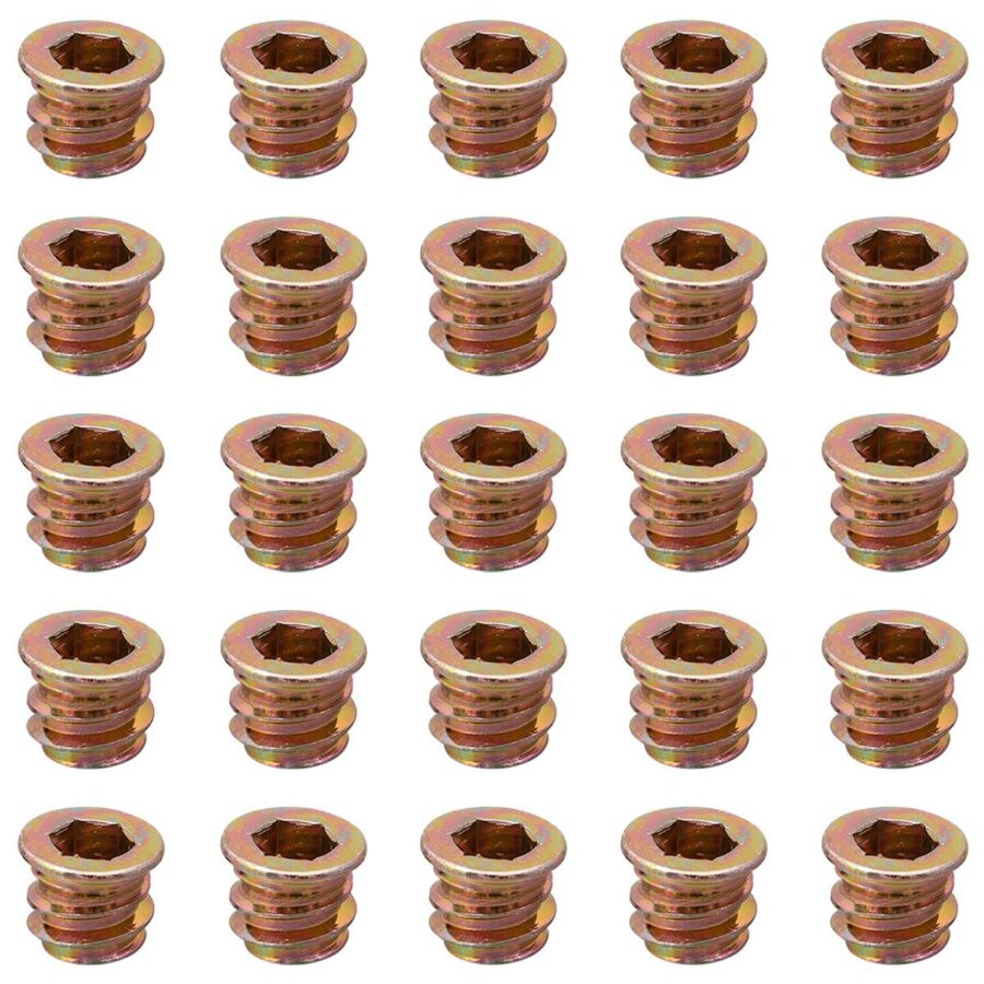 YoiYee M6 x 10mm Threaded Insert Nuts for Wood Furniture - 25 Pcs