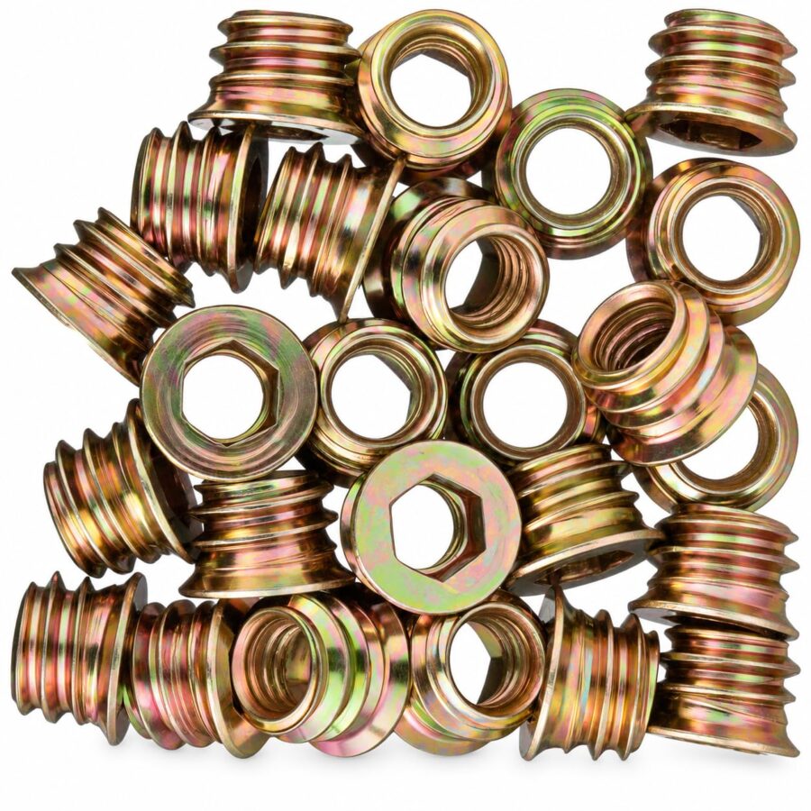 YoiYee M6 x 8mm Threaded Insert Nuts Wood Furniture Hex Drive 25pcs