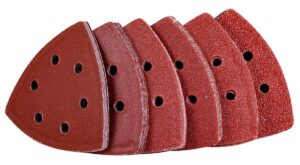 YoiYee Coarse to Extra Fine Delta Sanding Sheet, Hook and Loop Triangle Sandpaper Pad, 6 Holes, 93 x 93 x 93 mm Sand Paper Disk, Assorted Grit 40/80/120/180/ 320/600, 42 Pack