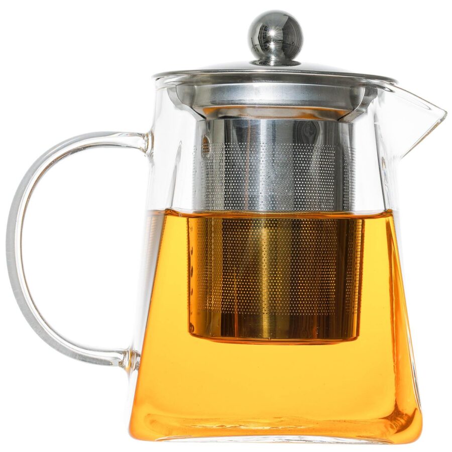 YoiYee Glass Teapot, Heat Resistant Clear Borosilicate Glass Small Tea Pot with 304 Stainless Steel Infuser & Strainer to Brew Loose Leaf Tea, 550ml, Microwavable and Stovetop Safe