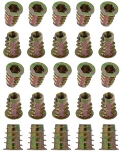 YoiYee M6 x 15mm Wood Insert Hex Socket Threaded Nuts - 25 Pack