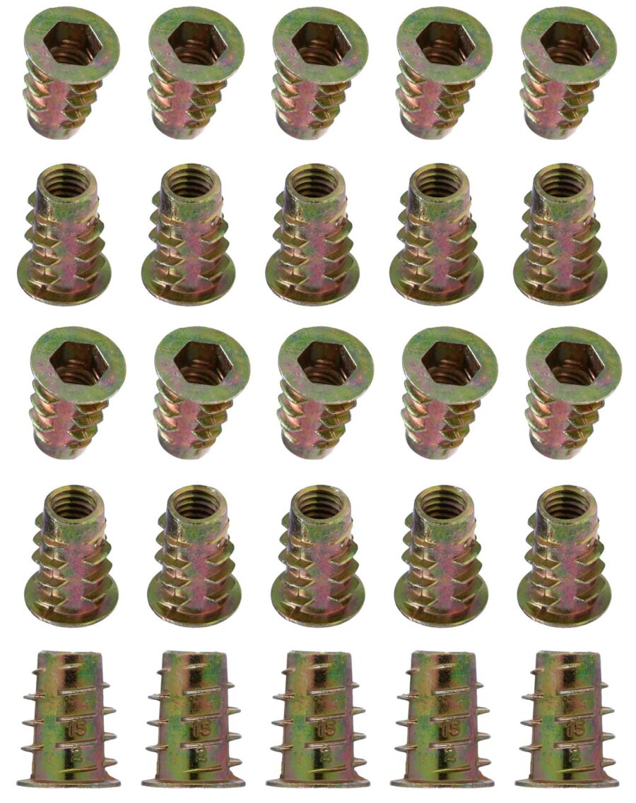 YoiYee M6 x 15mm Wood Insert Hex Socket Threaded Nuts - 25 Pack