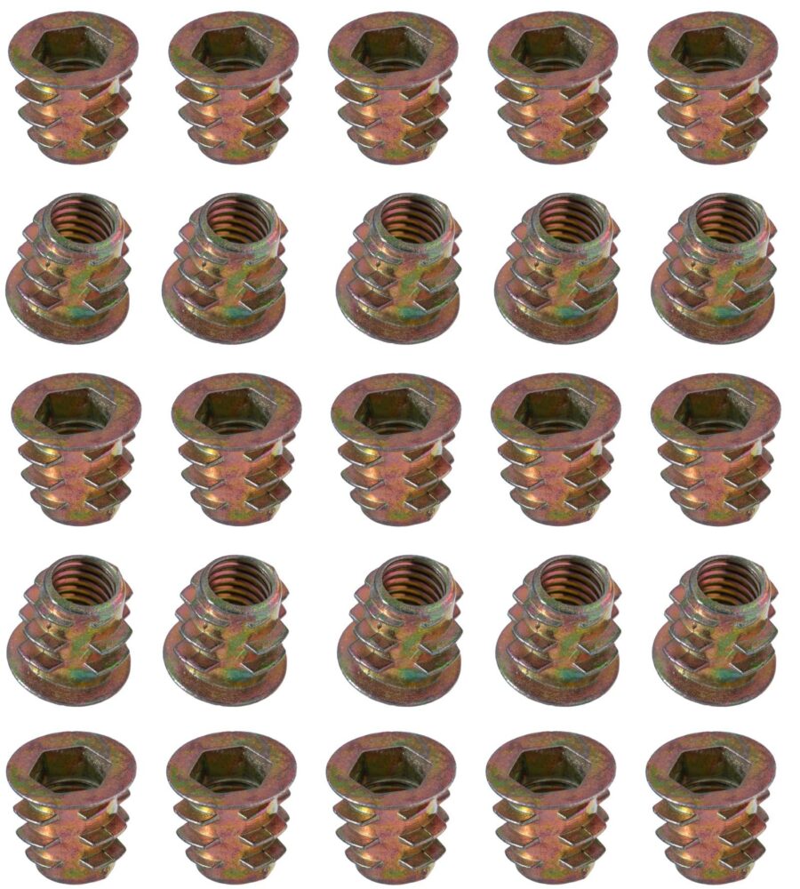YoiYee M6 x 10mm Wood Insert Hex Socket Nuts, Threaded Inserts 25 Pack