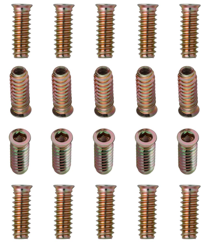 YoiYee M6 x 30mm Threaded Wood Inserts, Hex Socket Drive, 20 Pack
