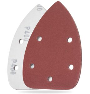 YoiYee 140 x 90mm Mouse Sanding Sheets 5-Hole Hook & Loop P180-400 40 Pack