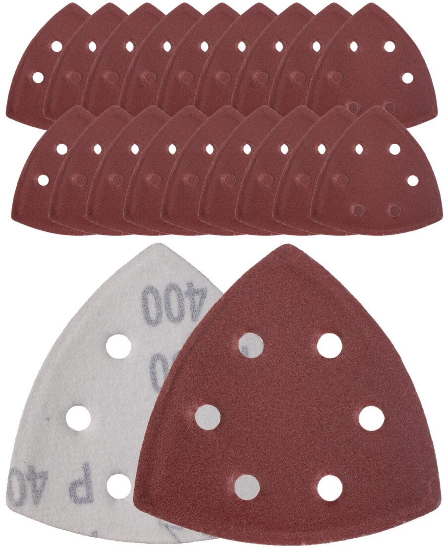 YoiYee Triangle Detail Sanding Sheets – 20PCS P120/180/240/400 Grit for Mouse Sanders, 93mm, 6-Hole, Hook & Loop