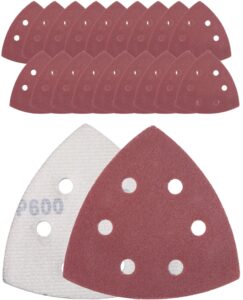 YoiYee 93mm Triangle Sanding Sheets – 20PCS Ultra Fine Grit P800/1000/1500/2000, 6-Hole Hook & Loop for Detail Sanders