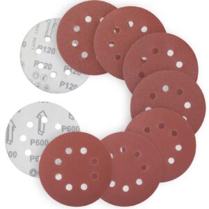 YoiYee 125mm Sanding Discs 8 Hole Hook and Loop P120-P600 35 Pack