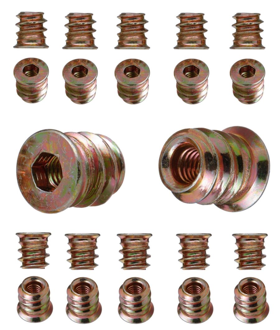 YoiYee M4 x 10mm Wood Threaded Insert Nuts, Hex Socket Drive, 22 Pcs