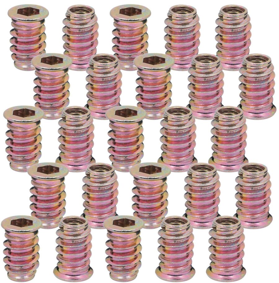 YoiYee M6 x 17mm Wood Threaded Insert Nuts, Hex Socket Drive, 25 Pack