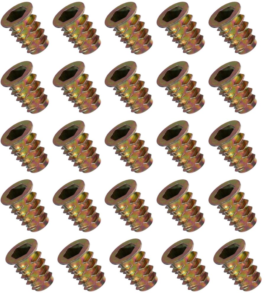 YoiYee M8 x 18mm Wood Insert Nuts Hex Socket Threaded 25 Pack