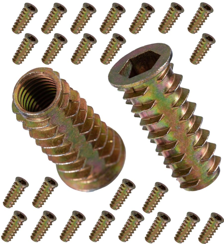 YoiYee M8 x 25mm Wood Insert Hex Socket Nuts, Threaded Inserts - 20 Pack