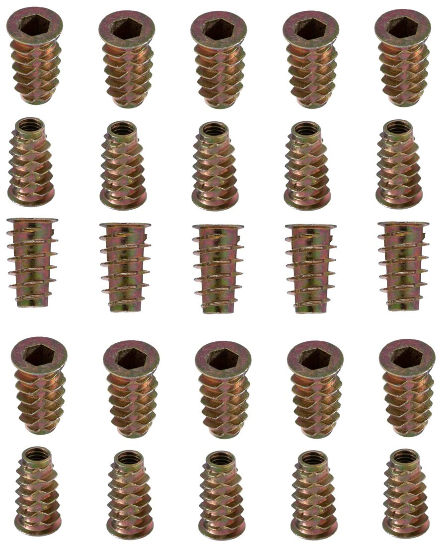 YoiYee M6 x 20mm Wood Insert Hex Socket Nuts, Threaded Flanged, 25 Pack