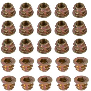 YoiYee M6 x 8mm Wood Insert Hex Socket Nuts, Flanged Threaded - 25 Pack