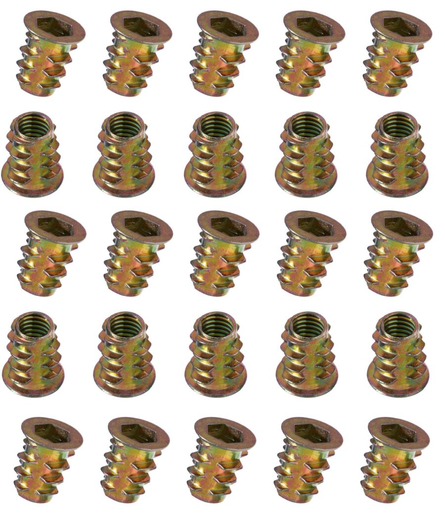 YoiYee M6 x 12mm Wood Insert Hex Socket Nuts, 25 Pack