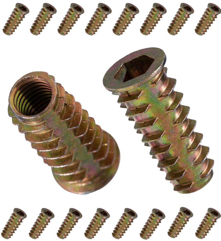YoiYee M8 x 30mm Wood Insert Nuts, Hex Socket Threaded Inserts, 18 Pack